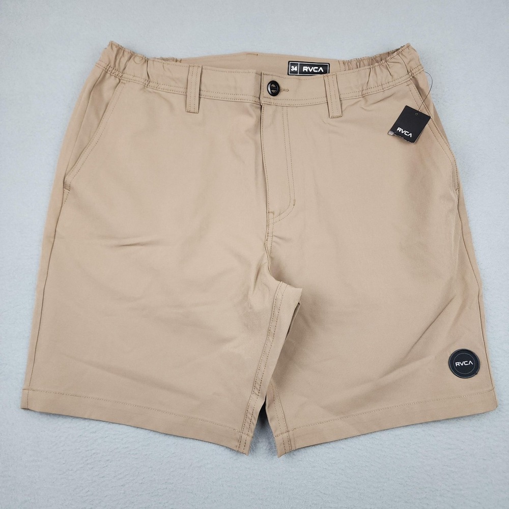RVCA Triangle Hybrid 19 Shorts Mens 34 Beige Chino Stretch 8 Inseam Summer NWT